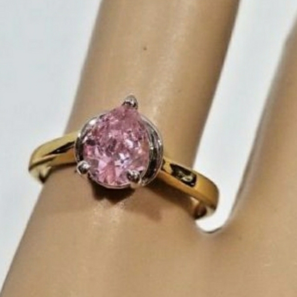 Gold Pink  Birthstone Ring October Sizes 5 6 7 8 9 10 teardrop stone - Picture 2 of 10